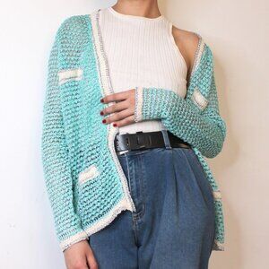 NWT Leshop Y2K Retro  Style Turquoise Knit Cardigan Size S